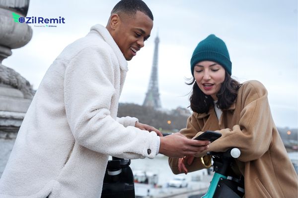 Business professionals in London discussing UK payments